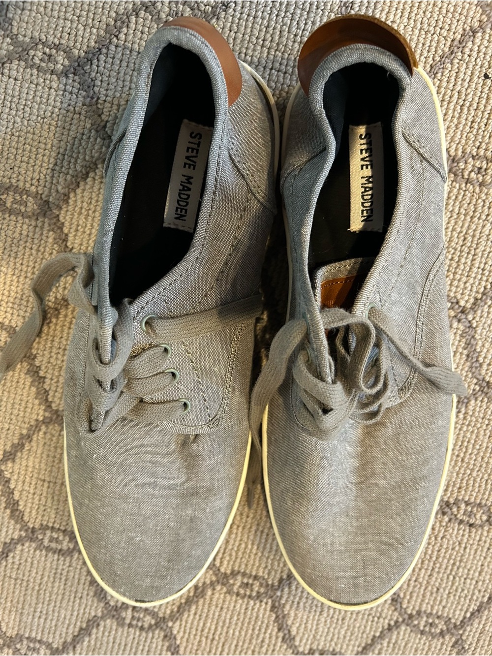 Men’s Steve Madden Gray Canvas Lace-Up Sneakers with Tan Heel Tab